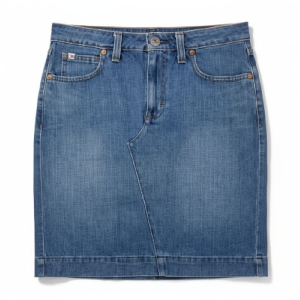Tommy Hilfiger Denim Skirt Women Size 6 Front Zip Belt Loops Side Slit Cotton